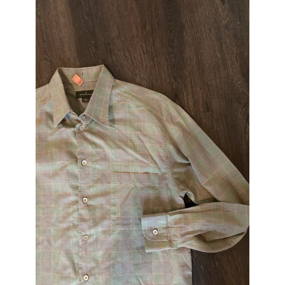 Ermenegildo Zegna Shirt Large Cotton Button Up Long Sleeve Mens Plaid Preppy L